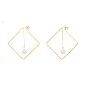 18 carat gold earrings for women, rhombus model J0024