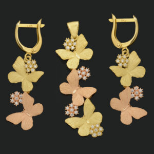 Half set of 18 karat gold for women, Mustajabi gold, flower and butterfly model, code 670137