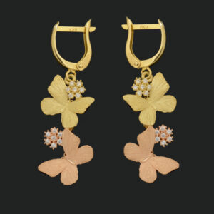 18 carat gold earrings for women, mustajabi gold, flower and butterfly design, model 670145