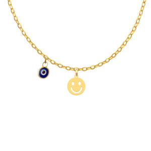 18 carat gold necklace for girls, Kr11075, smile emoji design