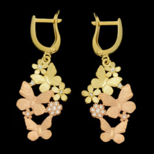 18 carat gold earrings for women, mustajabi gold, flower and butterfly model, code 670161