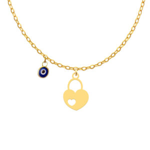 18 carat gold necklace for girls with heart design and lock model Kr11011
