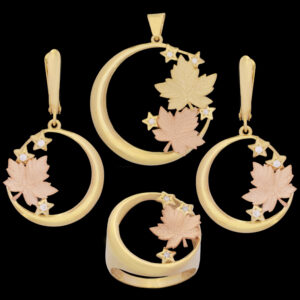 Half set of 18 carat gold for women, Mustajabi gold, leaf model, code 03