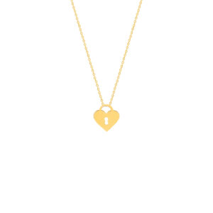Women's 18 carat gold necklace with heart and lock model