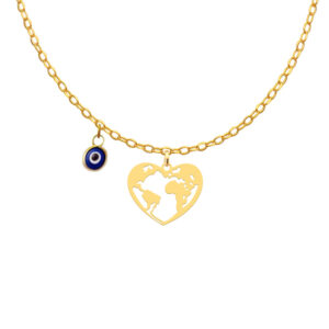 18 carat gold necklace for girls, heart and globe design, model Kr11012