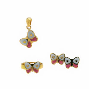 Half set of 18 karat gold for girls, butterfly model