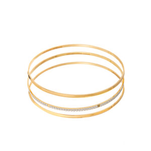 18 carat gold bangle for women, model DGBA1-17d, wire design and cut set of 3 pieces