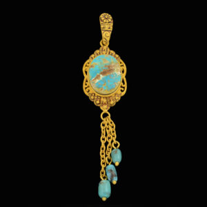 Women's 18 carat gold necklace pendant, mustajabi gold model, Neishabour turquoise, code 6738