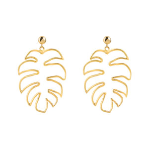 Kakami 18 carat gold earrings for women, leaf model, code 343
